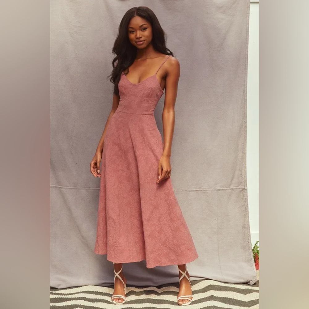 Lulus Time For Tea Dusty Rose Jacquard Sleeveless Midi Dress Pink - Size M